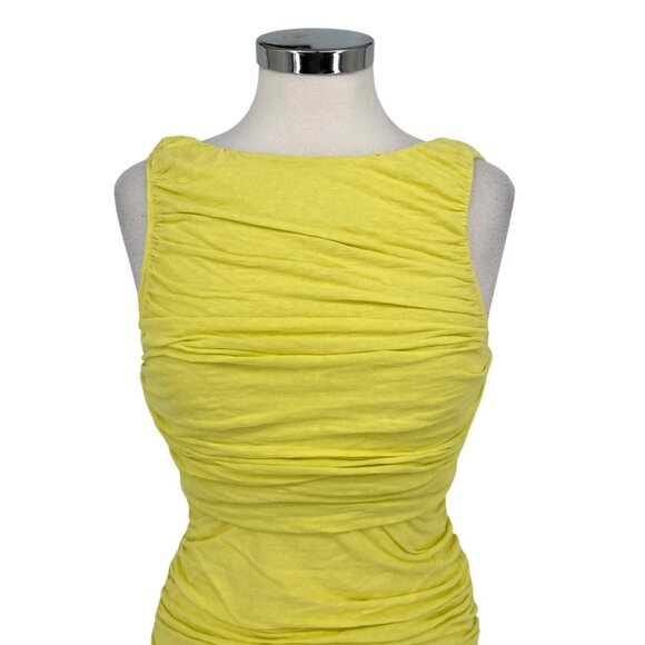 Alice & Olivia Air Ruched Open Back Sleeveless Bodycon Dress Lime Yellow Small - Picture 2 of 12